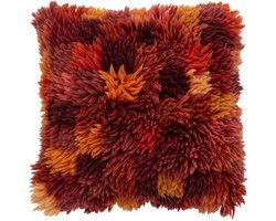 J-Line kussen Geruit - wol - bordeaux/oranje
