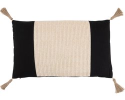 J-Line kussen Geweven Rechthoek - polyester - zwart/beige