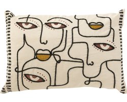 J-Line kussen Gezichten - katoen - creme/bruin/zwart