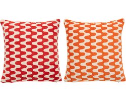 J-Line kussen Golf - katoen - oranje/roze - 2 stuks