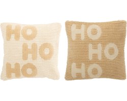 J-Line kussen Hohoho - polyester - wit/beige - 2 stuks