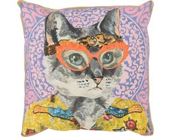 J-Line kussen Kat Popart - polyester/linnen - mix