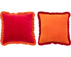 J-Line kussen - katoen - oranje/fuchsia - 2 stuks