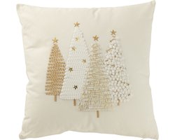 J-Line kussen Kerstbomen Motief - katoen - wit/goud