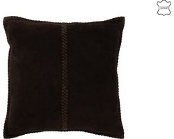 J-line - Kussen Midden Lijn Leder Donker/bruin - 45x45x8cm