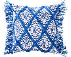 J-Line kussen Oosters Patroon - katoen - blauw/wit