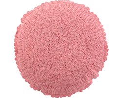 J-Line kussen Rond Mia Kant - katoen - roze