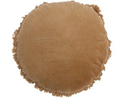 J-Line kussen Rond Velvet - katoen/linnen - beige/oker
