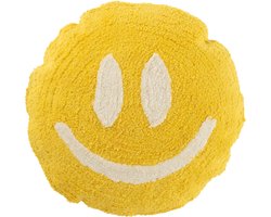 J-Line kussen Smiley Getuft - katoen - geel/wit