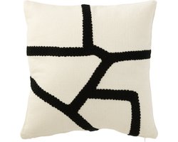 J-Line kussen Streep - textiel - wit/zwart