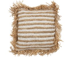 J-Line kussen Strepen Franjes Mendong - katoen - wit