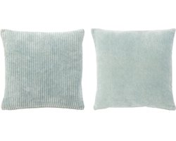 J-Line kussen Velvet Vierkant - katoen - blauw - 2 stuks