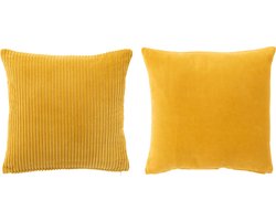 J-Line kussen Velvet Vierkant - katoen - oker - 2 stuks