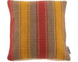 J-Line kussen Vierkant Anna - jute - rood/geel