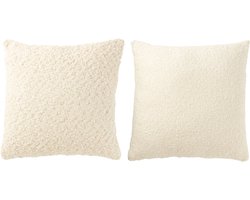J-Line kussen Vierkant los/dicht Weven - katoen - creme - 2 stuks