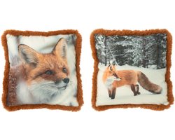J-Line kussen Vos - polyresin - bruin - small - 2 stuks
