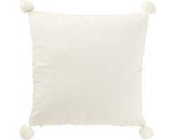 J-Line kussen Zacht Pompoms - polyester - wit