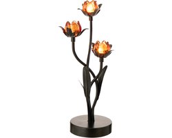 J-Line lamp Bloem - ijzer - zwart/oranje - large - LED lichtjes