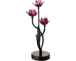 J-Line lamp Bloem - ijzer - zwart/roze - large - LED lichtjes
