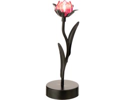 J-Line lamp Bloem - ijzer - zwart/roze - small - LED lichtjes