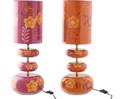 J-Line lamp Bloemen - metaal - roze/oranje - set van 2