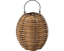 J-Line lantaarn Gewoven - kunststof - naturel - small - LED lichtjes