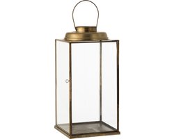J-Line lantaarn Laag Antiek - glas/ijzer - brons - small