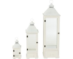 J-Line lantaarn Torens - hout/metaal - wit - 3 stuks