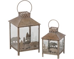 J-Line Lantaarns - metaal - beige - set van 2