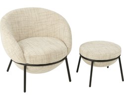 J-Line loungestoel + poef - ijzer - beige/zwart