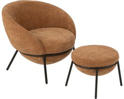 J-Line loungestoel + poef - ijzer - terracotta/zwart
