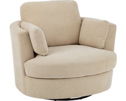 J-line - Loungestoel Swiv Populierenhout/schuime Beige - 109x100x89cm