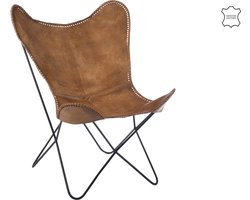 J-Line loungestoel voor binnen - leer/metaal - cognac