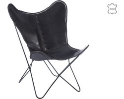 J-Line loungestoel voor binnen - leer/metaal - zwart