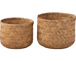 J-Line mand - bamboe - naturel - set van 2