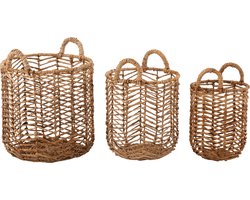 J-Line mand Bananen - hout/jute - naturel - set van 3
