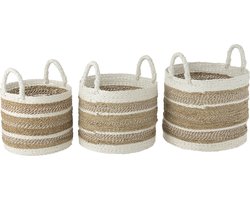 J-Line mand Caro - raffia - wit/naturel - 3 stuks
