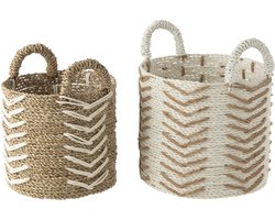 J-Line mand Chevron - jute - wit/naturel - 2 stuks