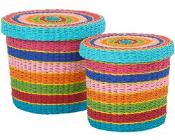 J-Line mand + deksel Gestreept - papier - mix - set van 2