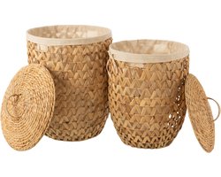 J-Line mand + Deksel Waterhyacinth - jute - naturel - 2 stuks