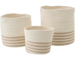 J-Line mand Gestreept - polyester - wit/beige - set van 3