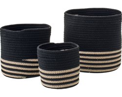 J-Line mand Gestreept - polyester - zwart/beige - set van 3