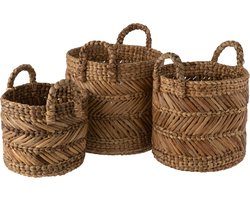 J-Line mand Gevlochten - raffia - naturel - set van 3