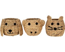 J-Line mand Kat/Hond/Varken - waterhyacinth - naturel - 3 stuks