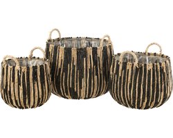 J-Line mand Maste - mais/ijzer zwart/naturel - 3 stuks
