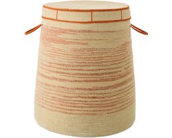 J-Line mand Met Handvat + Deksel Gestreept - zeegras - naturel/oranje