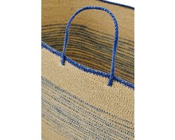 J-Line mand Met Handvat Gestreept - zeegras - naturel/blauw - set van 2