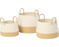 J-Line mand met handvat Rond - polyester - naturel/wit - set van 3