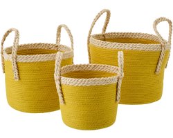 J-Line mand met handvatten - papier - naturel/mosterdgeel - set van 3