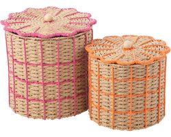 J-Line mand - papier - oranje/roze - set van 2